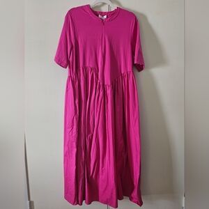 COS Fuchsia Pink Mixed Media Maxi Dress. Size Large